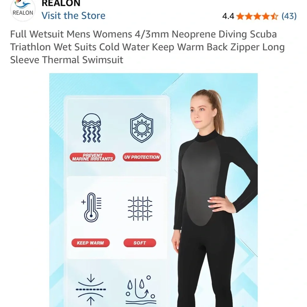 Women's Realon Sports Black Wetsuit - Picture 2 of 6